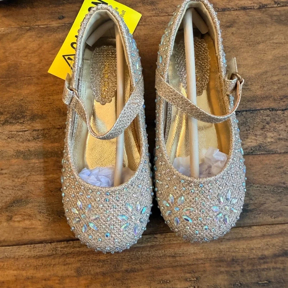 Dream Pairs Kids Gold Glitter Rhinestone Mary Jane Dress Shoe Size 8 Flower Girl